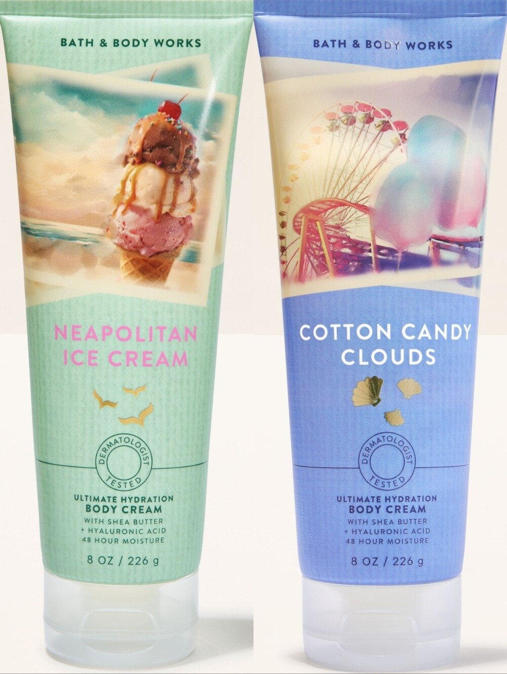 Bath & Body Works Neapolitan Ice Cream & Cotton Candy Clouds Body Cream Set NEW